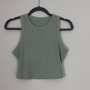 Ribbed Cropped Tank Top - Sage Green